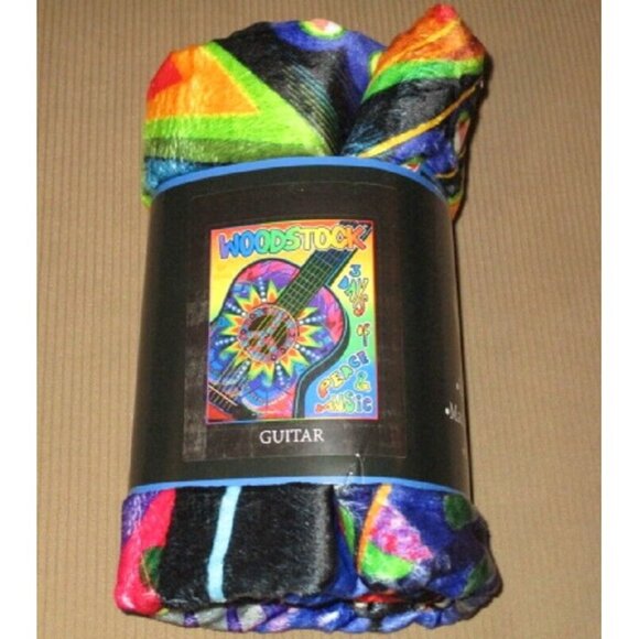 New Vibrant Woodstock Guitar Fleece Throw Gift Blanket Music Concert Peace Love - Picture 4 of 4